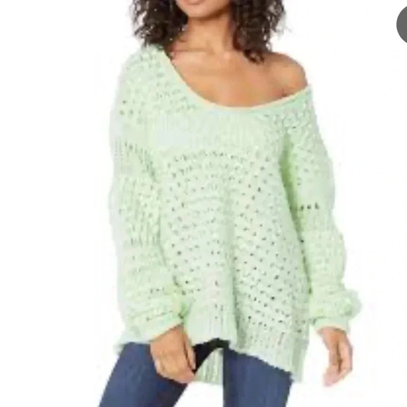 Free People Crashing Waves wool blend sweater ocean mist green medium - Picture 1 of 10